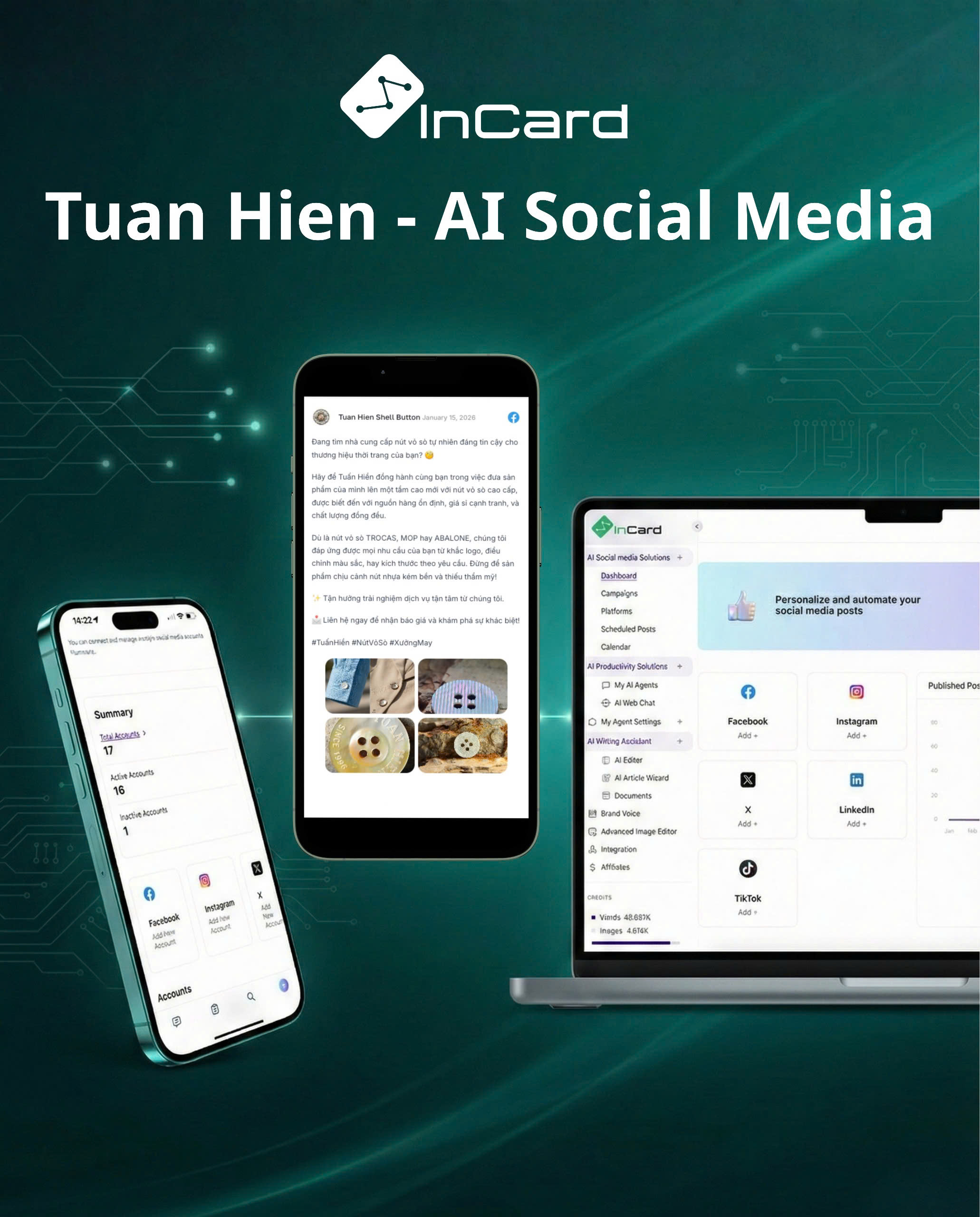 Ảnh minh hoạ câu chuyện Tuấn Hiền Shell Button x InCard Social Media Suite & AI Chatbot