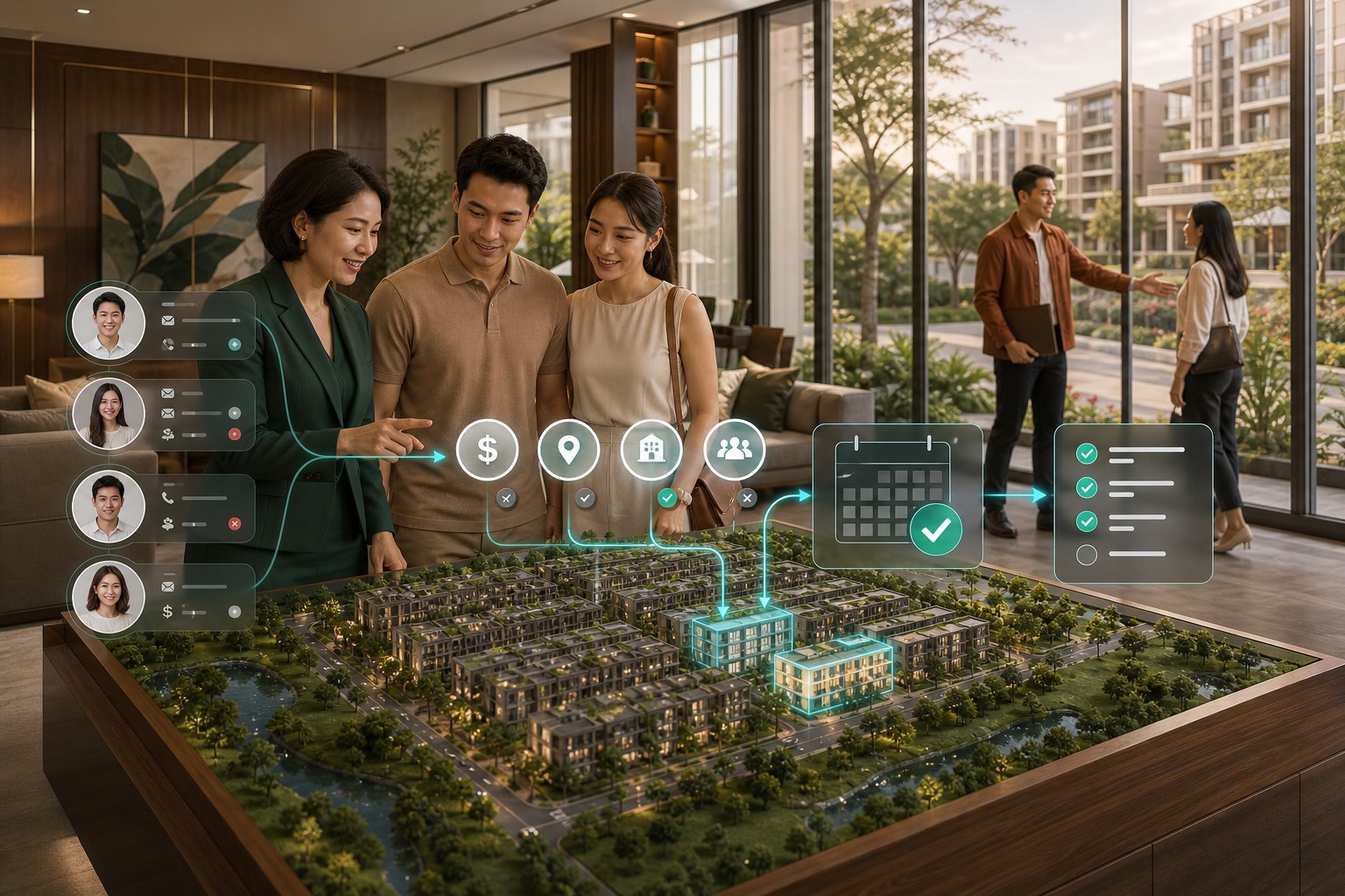 Nhân viên tư vấn bất động sản trao đổi với khách hàng