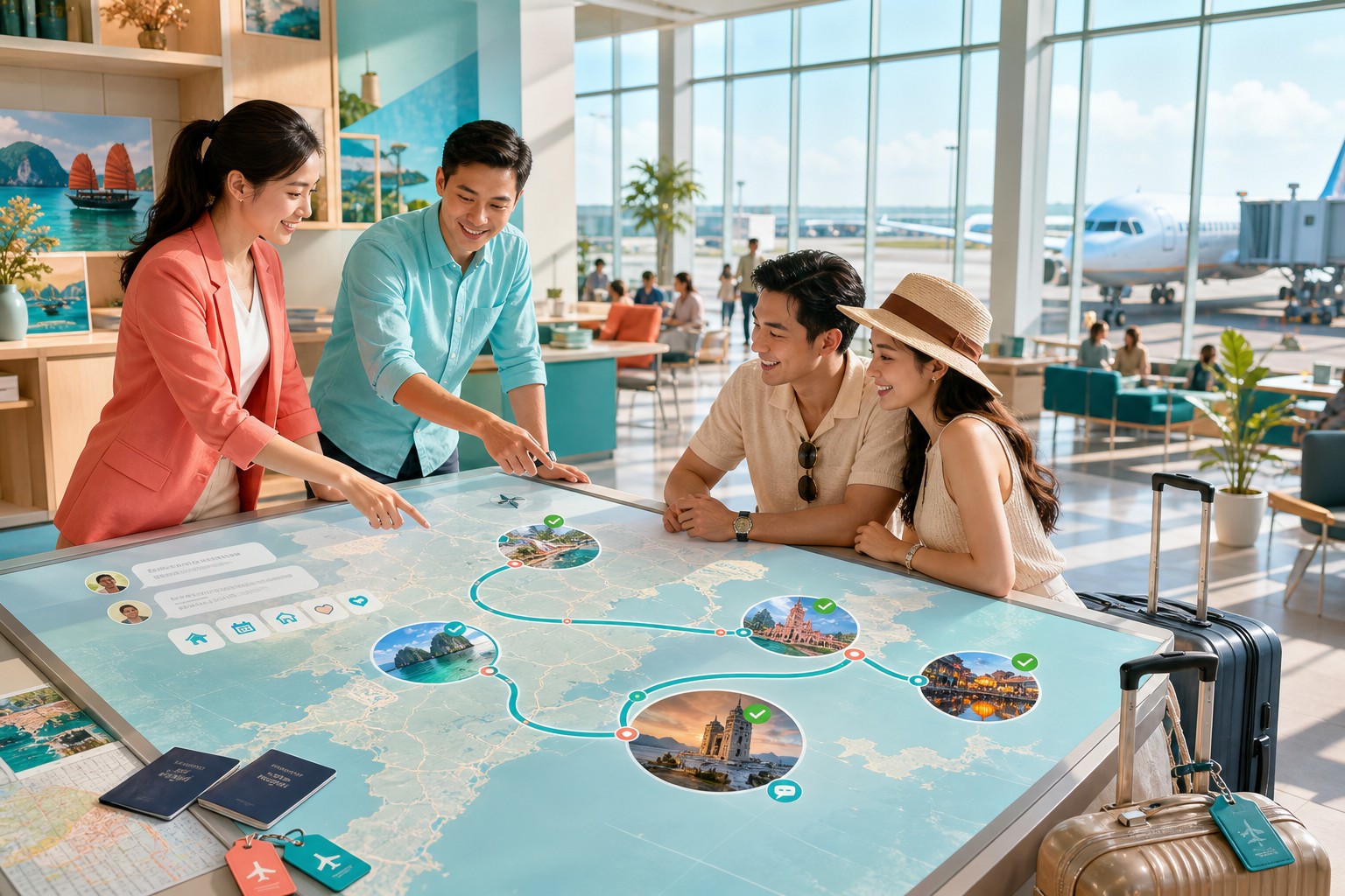 Du khách trong một chuyến đi cùng hướng dẫn viên