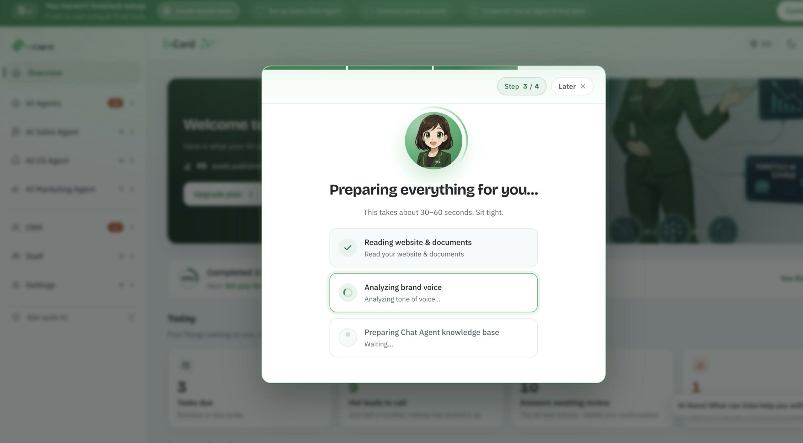 Thiết lập ban đầu — Hệ thống đọc website, phân tích brand voice và dựng kho kiến thức cho Agent.